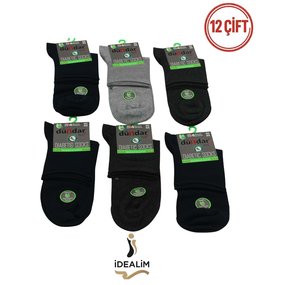DÜNDAR PLUS 12Lİ ERKEK BAMBU KONÇ PATİK (DİYABETİK) ÇORAP - DÜNDAR - BAMBU - ASORTİ - 40-44