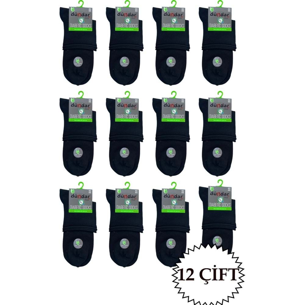 DÜNDAR PLUS 12Lİ ERKEK BAMBU KONÇ PATİK (DİYABETİK) ÇORAP - DÜNDAR - BAMBU - SİYAH - 40-44