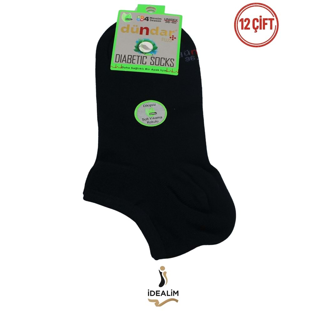 DÜNDAR PLUS 12Lİ ERKEK BAMBU PATİK (DİYABETİK) ÇORAP - BAMBU - SİYAH - 40-44