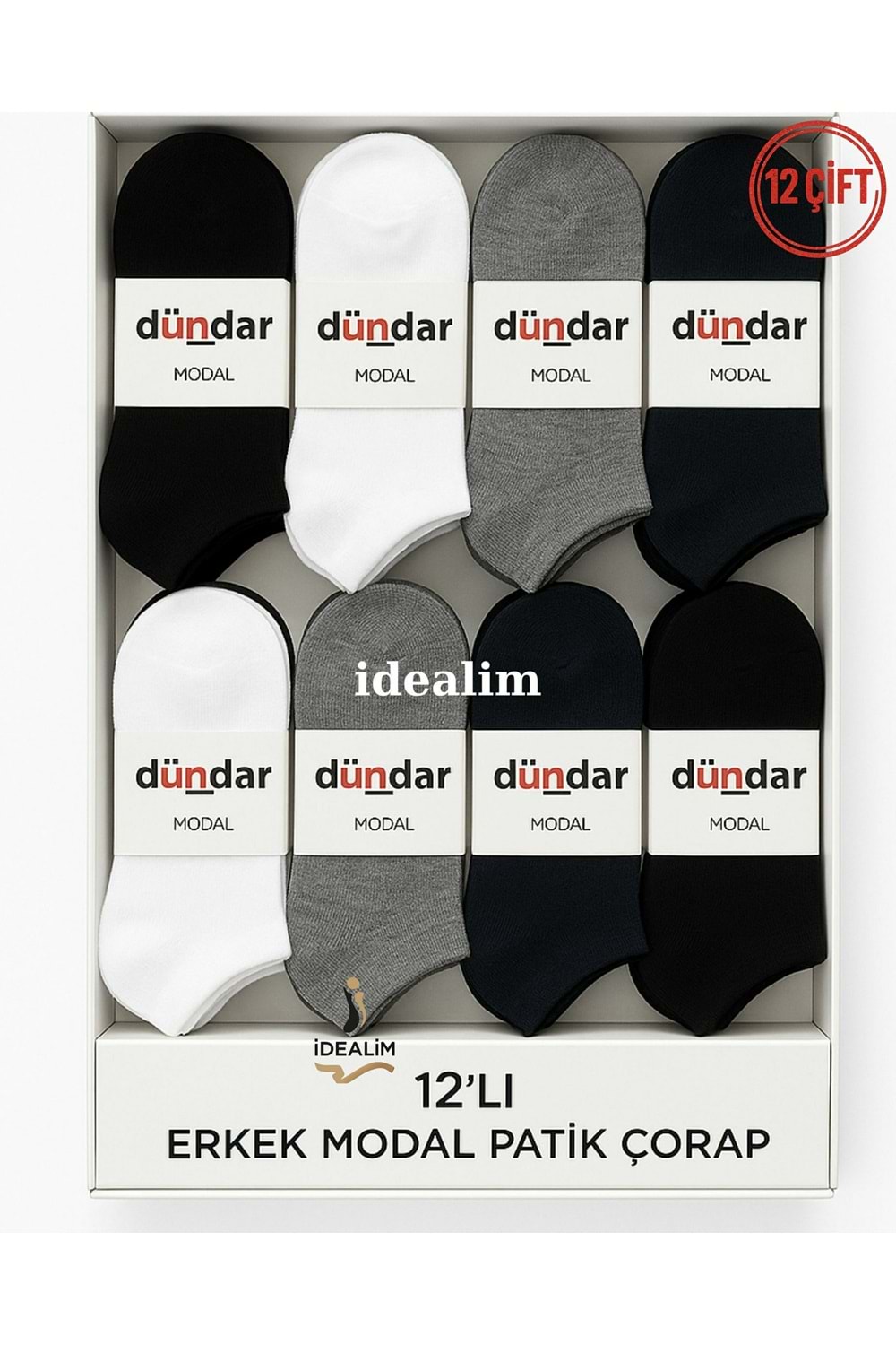 DÜNDAR PLUS 12Lİ ERKEK MODAL PATİK ÇORAP - MODAL - ASORTİ - 40-44