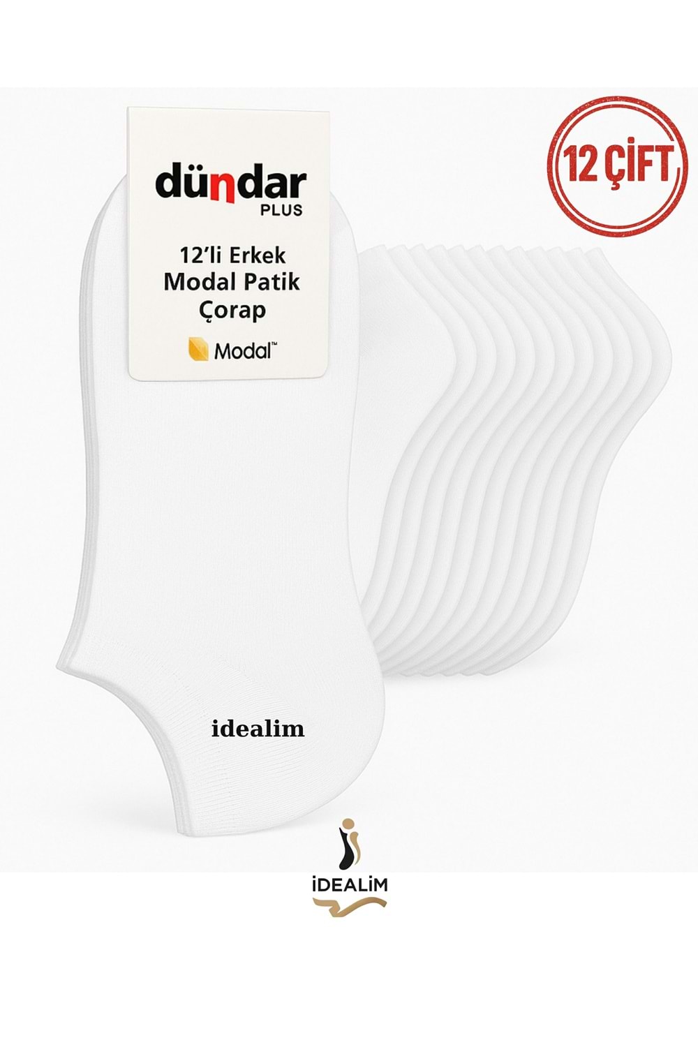 DÜNDAR PLUS 12Lİ ERKEK MODAL PATİK ÇORAP- MODAL - BEYAZ - 40-44