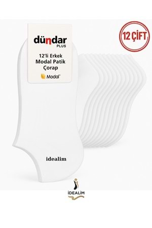 DÜNDAR PLUS 12Lİ ERKEK MODAL PATİK ÇORAP- MODAL - BEYAZ - 40-44
