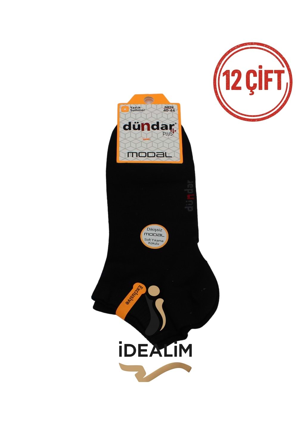 DÜNDAR PLUS 12Lİ ERKEK MODAL PATİK ÇORAP- MODAL - SİYAH - 40-44