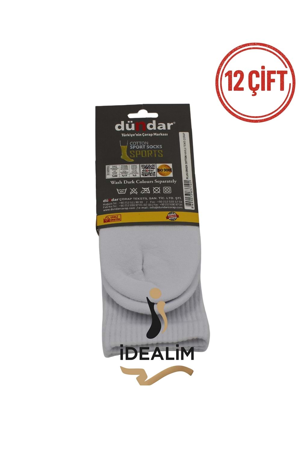 DÜNDAR ERKEK COTTON TABAN HAVLU TENİS ÇORAP - COTTON - BEYAZ - 40-44