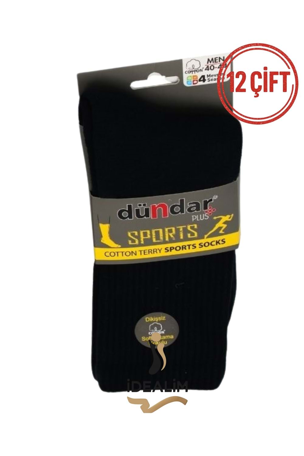 DÜNDAR ERKEK COTTON TABAN HAVLU TENİS ÇORAP - COTTON - SİYAH - 40-44