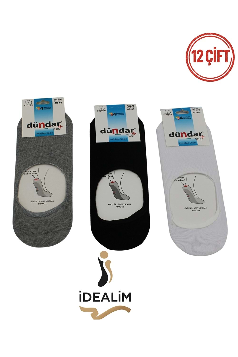 DÜNDAR PLUS 12Lİ ERKEK COTTON BABET ÇORAP - 8207-ASORTİ-40-44