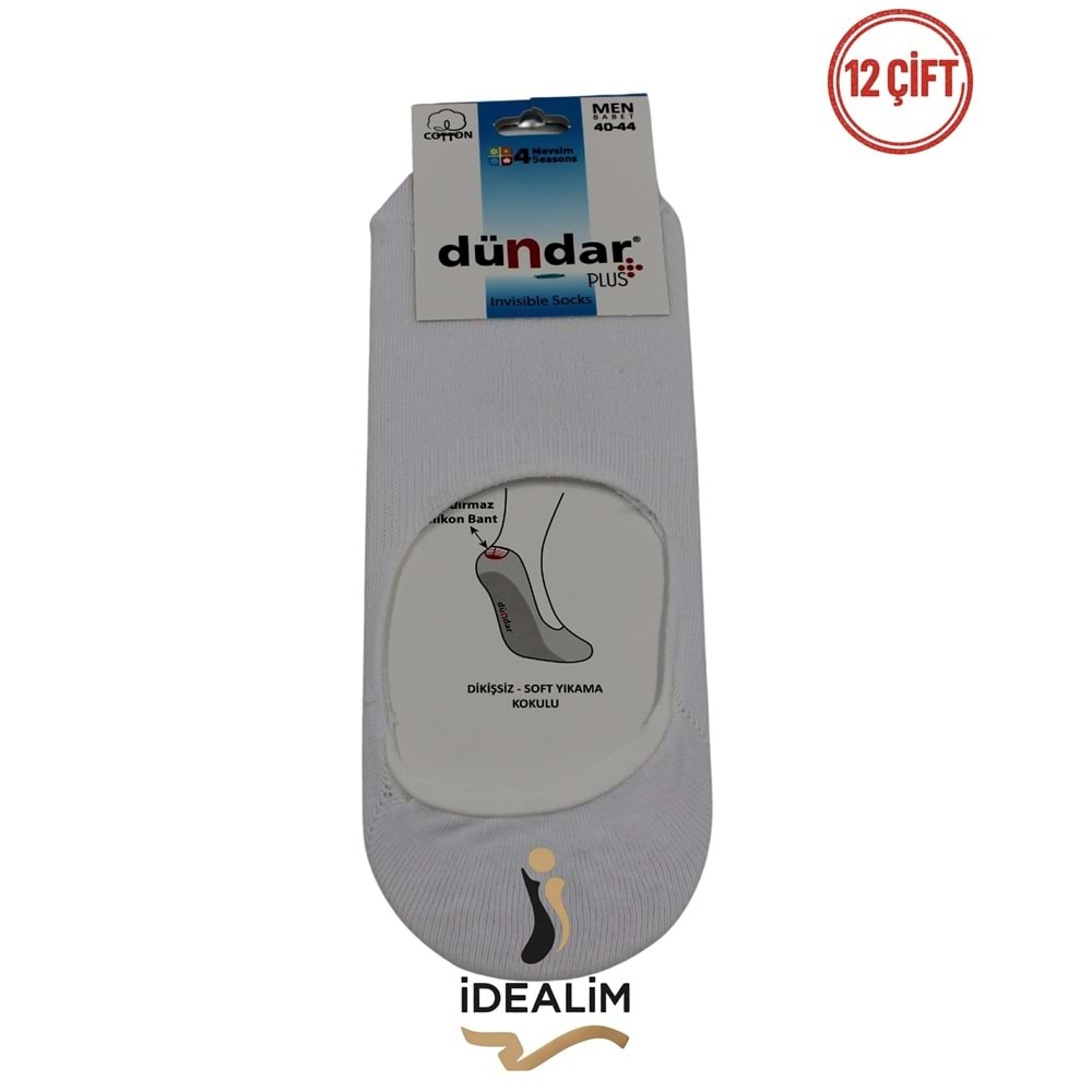 DÜNDAR PLUS 12Lİ ERKEK COTTON BABET ÇORAP - 8207-BEYAZ-40-44