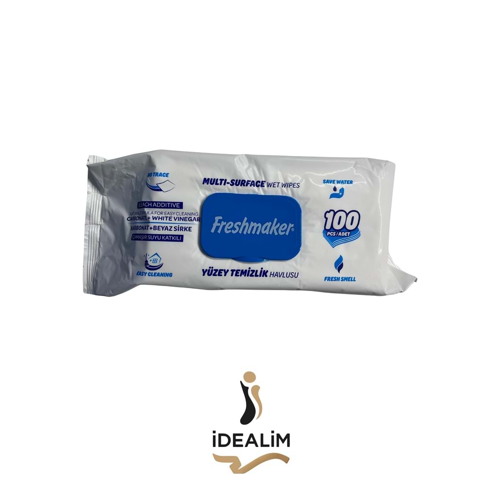 FREESMAKER 100LÜ YÜZEY TEMİZLEME MENDİLİ ÇAMAŞIR SUYU KATKILI