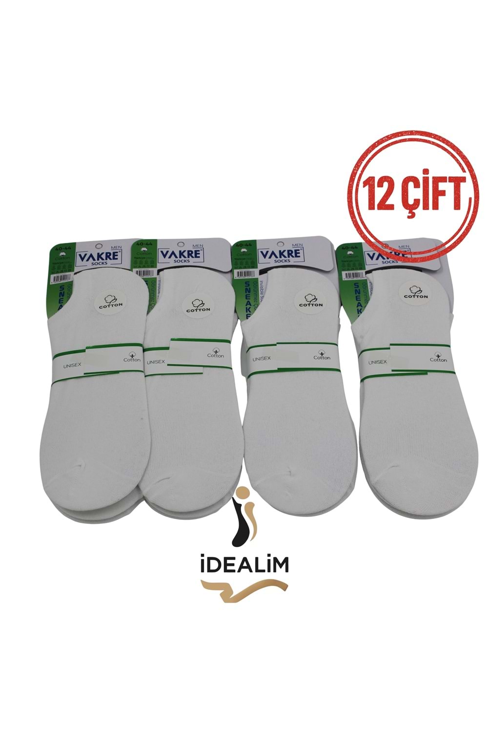 VAKRE 12Lİ ERKEK PENYE SNEAKERS ÇORAP - BEYAZ - 40-44