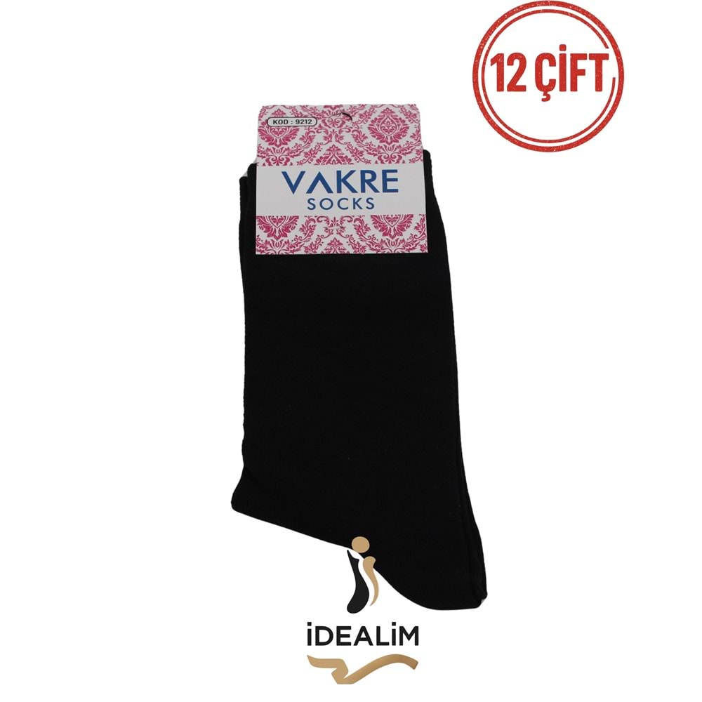 VAKRE 12Lİ BAYAN SOKET ÇORAP - COTTON-B-DÜZ RENK - SİYAH - 36-40