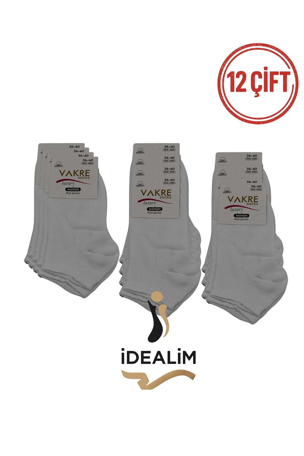 VAKRE 12Lİ BAYAN PATİK ÇORAP - B-DÜZ PATİK - BEYAZ - 36-40