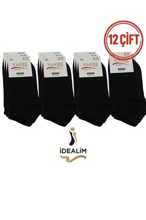 VAKRE 12Lİ BAYAN PATİK ÇORAP - B-DÜZ PATİK - SİYAH - 36-40