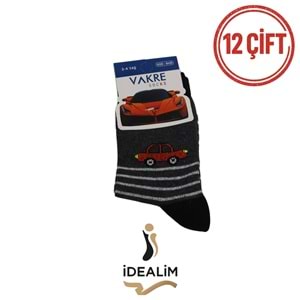 VAKRE 12Lİ ÇOCUK SOKET ÇORAP - ERK ÇOCUK-RACE BİG - ASORTİ - 7-8