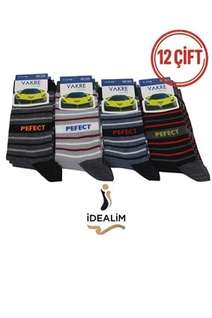 VAKRE 12Lİ ÇOCUK SOKET ÇORAP - ERK ÇOCUK-PEFECR-ÇİZGİLİ - ASORTİ - 11-12