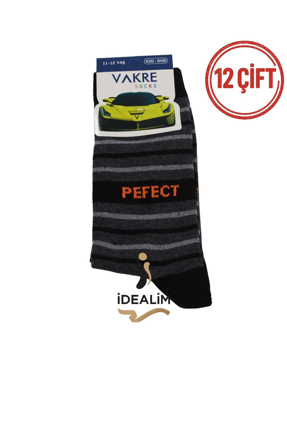 VAKRE 12Lİ ÇOCUK SOKET ÇORAP - ERK ÇOCUK-PEFECR-ÇİZGİLİ - ASORTİ - 11-12