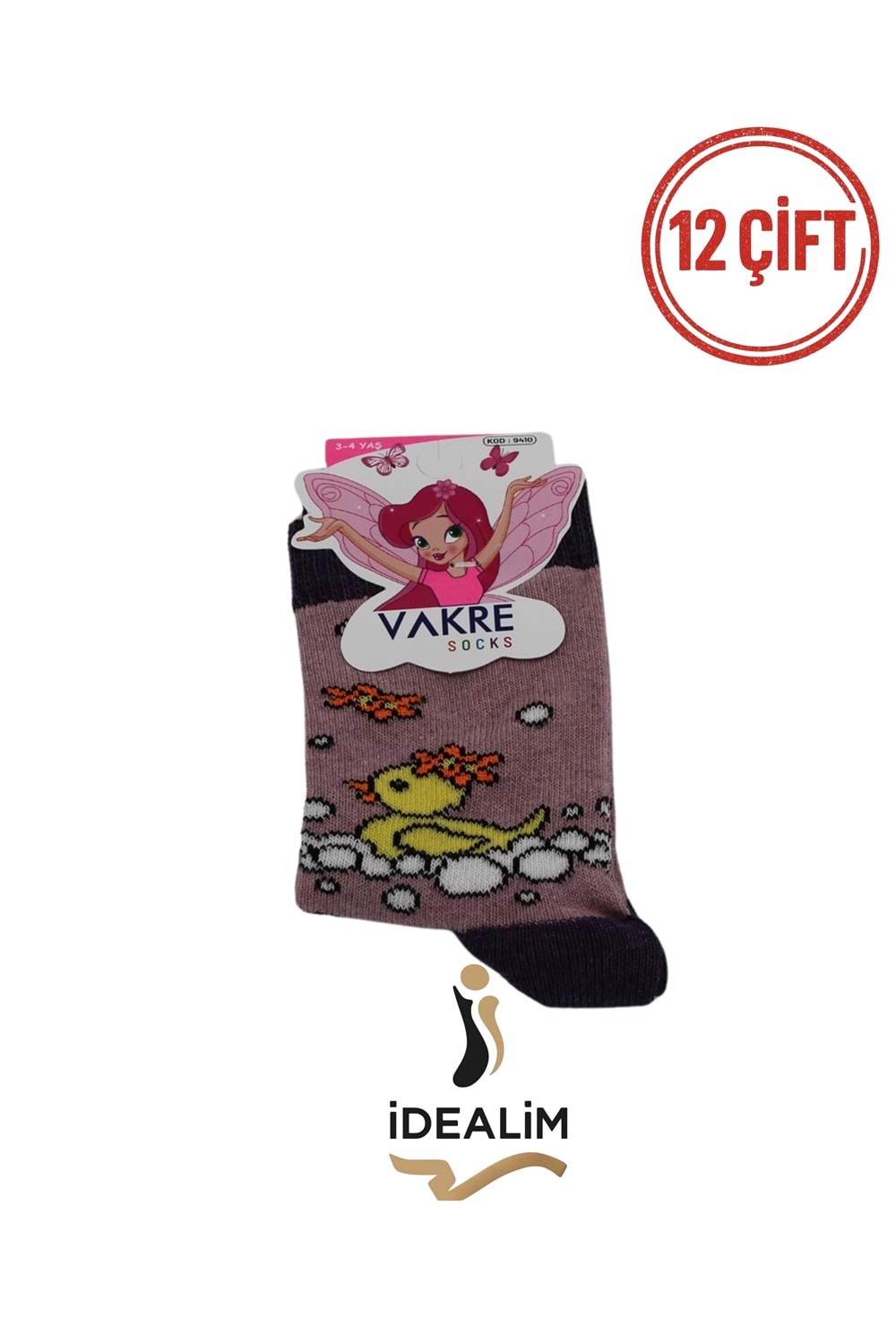 VAKRE 12Lİ KIZ ÇOCUK SOKET ÇORAP - KIZ ÇOCUK-ÖRDEK DESEN - ASORTİ - 3-4
