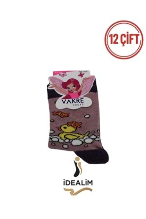 VAKRE 12Lİ KIZ ÇOCUK SOKET ÇORAP - KIZ ÇOCUK-ÖRDEK DESEN - ASORTİ - 3-4
