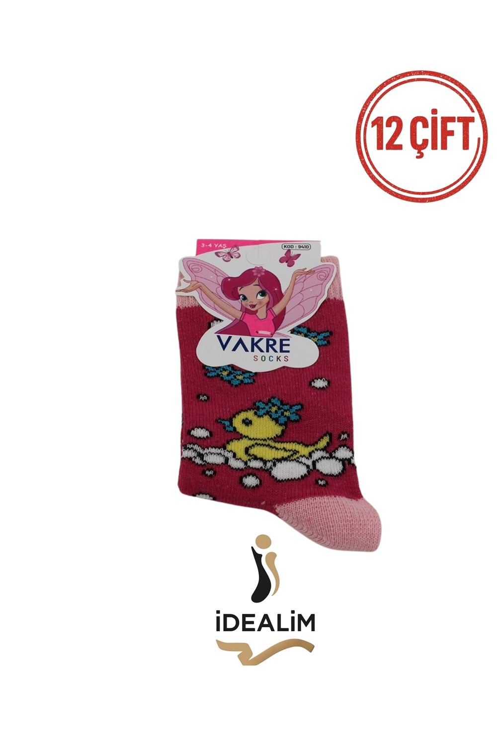 VAKRE 12Lİ KIZ ÇOCUK SOKET ÇORAP - KIZ ÇOCUK-ÖRDEK DESEN - ASORTİ - 3-4