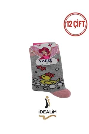 VAKRE 12Lİ KIZ ÇOCUK SOKET ÇORAP - KIZ ÇOCUK-ÖRDEK DESEN - ASORTİ - 3-4