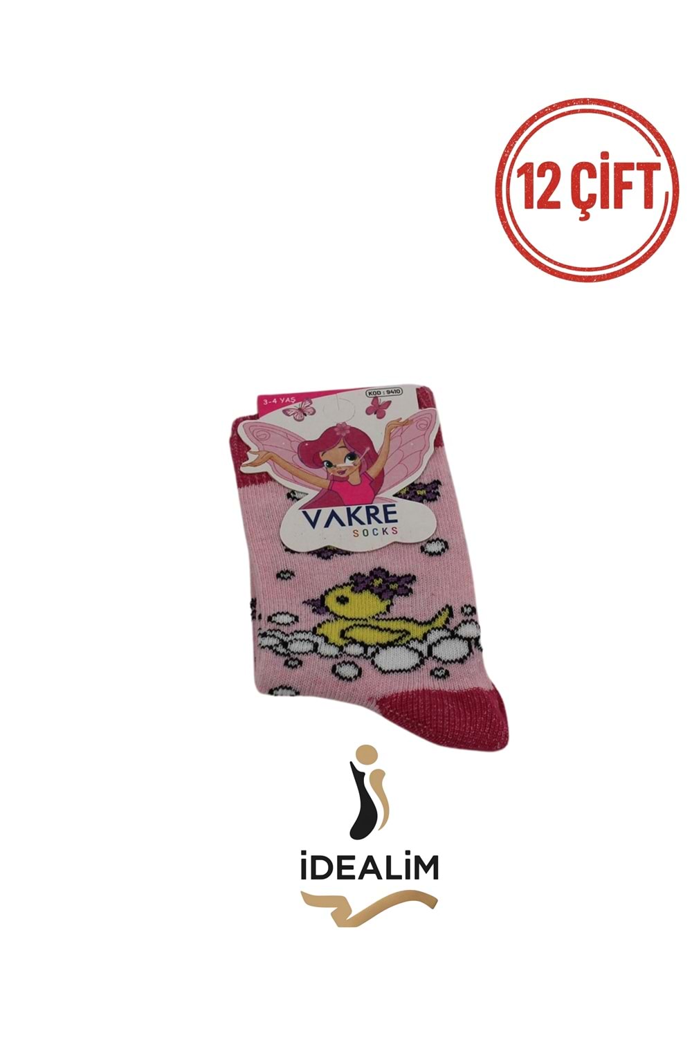 VAKRE 12Lİ KIZ ÇOCUK SOKET ÇORAP - KIZ ÇOCUK-ÖRDEK DESEN - ASORTİ - 3-4