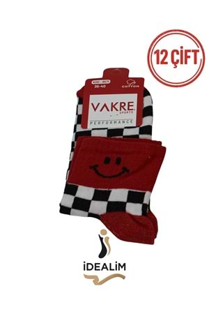 VAKRE 12Lİ BYN ORTA KONÇ KOLEJ ÇORAP - KOLEJ-KARELİ GÜLÜCÜK - ASORTİ - 36-40