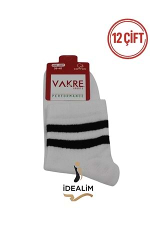 VAKRE 12Lİ BYN ORTA KONÇ KOLEJ ÇORAP - KOLEJ-ÇİZGİLİ - BEYAZ - 36-40