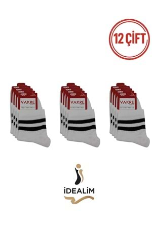 VAKRE 12Lİ BYN ORTA KONÇ KOLEJ ÇORAP - KOLEJ-ÇİZGİLİ - BEYAZ - 36-40