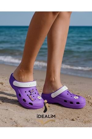 İDEALİM Rahat Tabanlı Yüksek Ölçekli Hastane Aşçı Hemşire Doktor Terliği - 222 FİĞÜRLÜ SÜSLÜ - MOR (BEYAZ) - 40