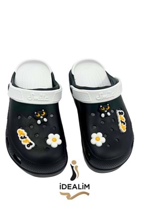 İDEALİM Rahat Tabanlı Yüksek Ölçekli Hastane Aşçı Hemşire Doktor Terliği - 222 FİĞÜRLÜ SÜSLÜ - SİYAH (BEYAZ) - 37