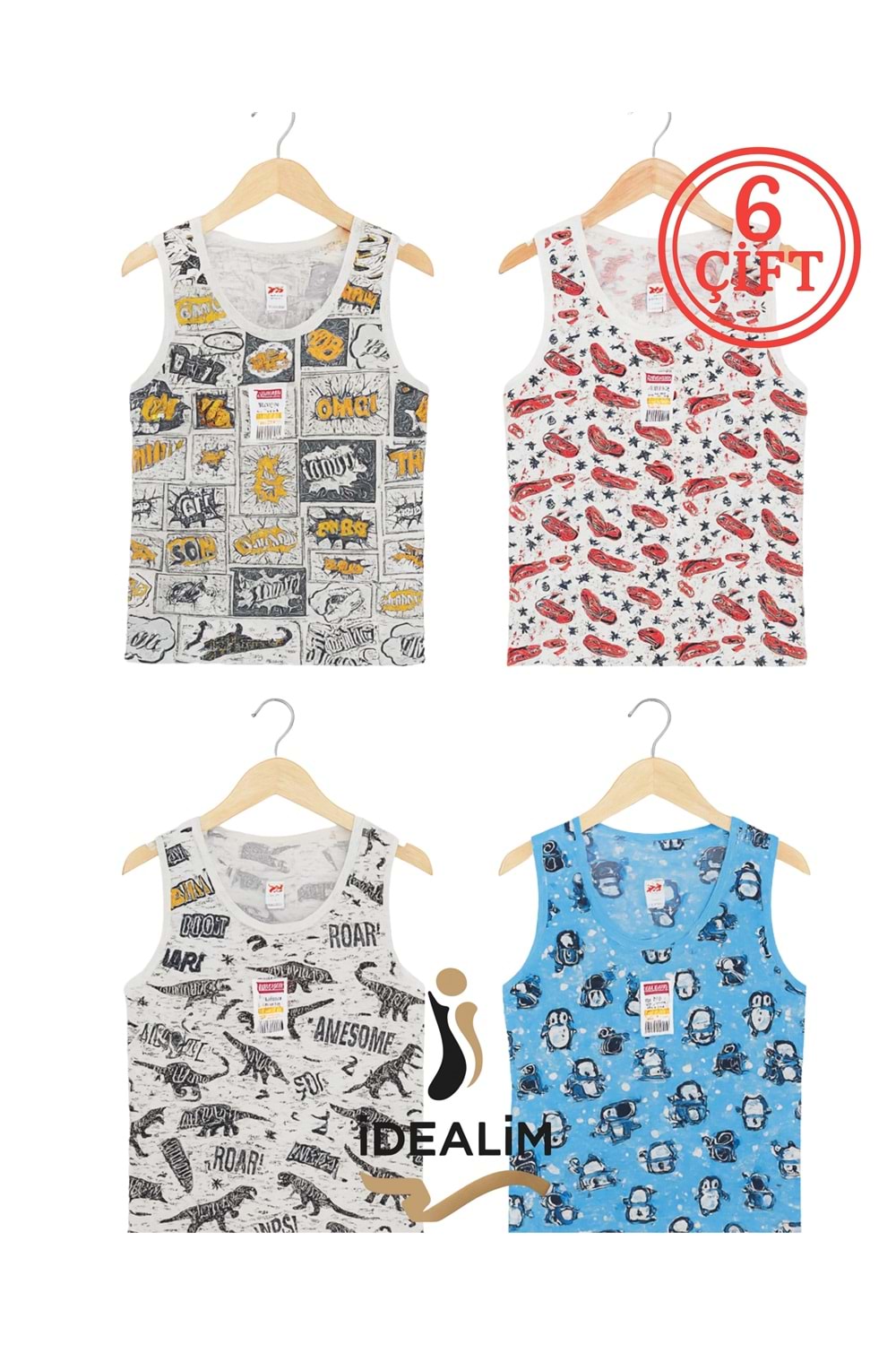 DORUK 6LI ERK ÇOCUK BASKILI ATLET - ASORTİ - 4